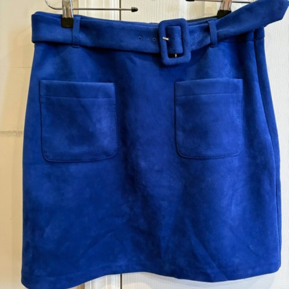 Blue Faux Suede Skirt
